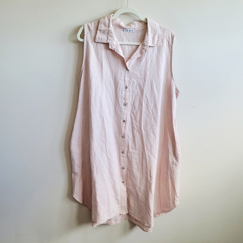 Italian Linen Shirt Dress Tunic In Pink